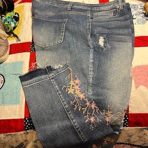 Blue jeans with embroidery down the legs size 14